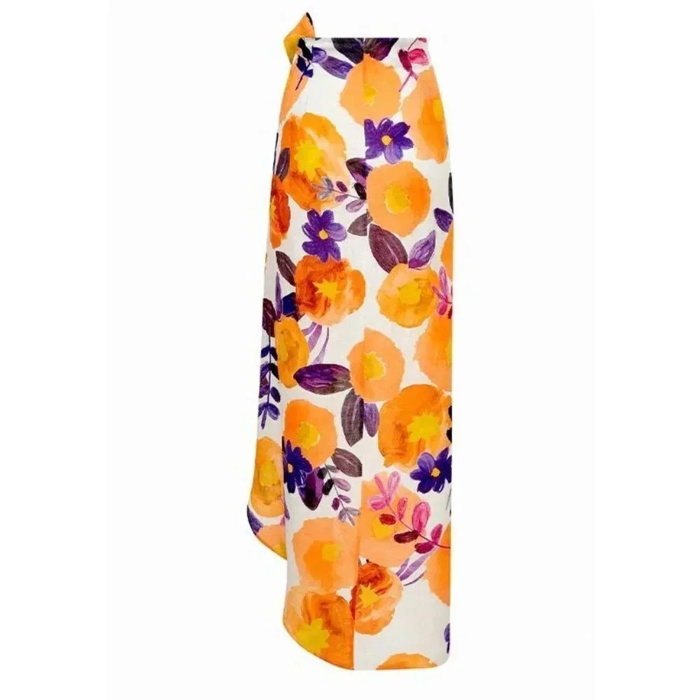 Raisa Vanessa Slit Detail Floral Skirt in Yellow & Purple 36 2-4 New Womens Maxi